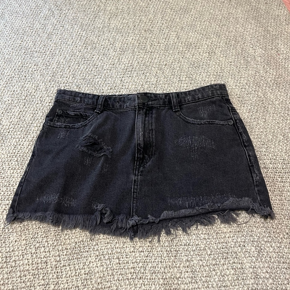 Free People Black Mini Skirt with Distressed Hem